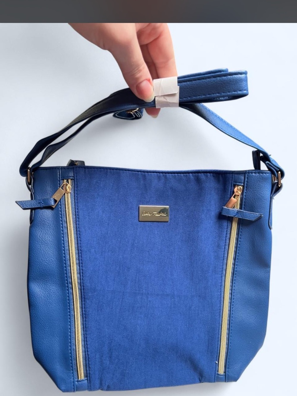 Blue Shoulder Bag with Gold Hardware by